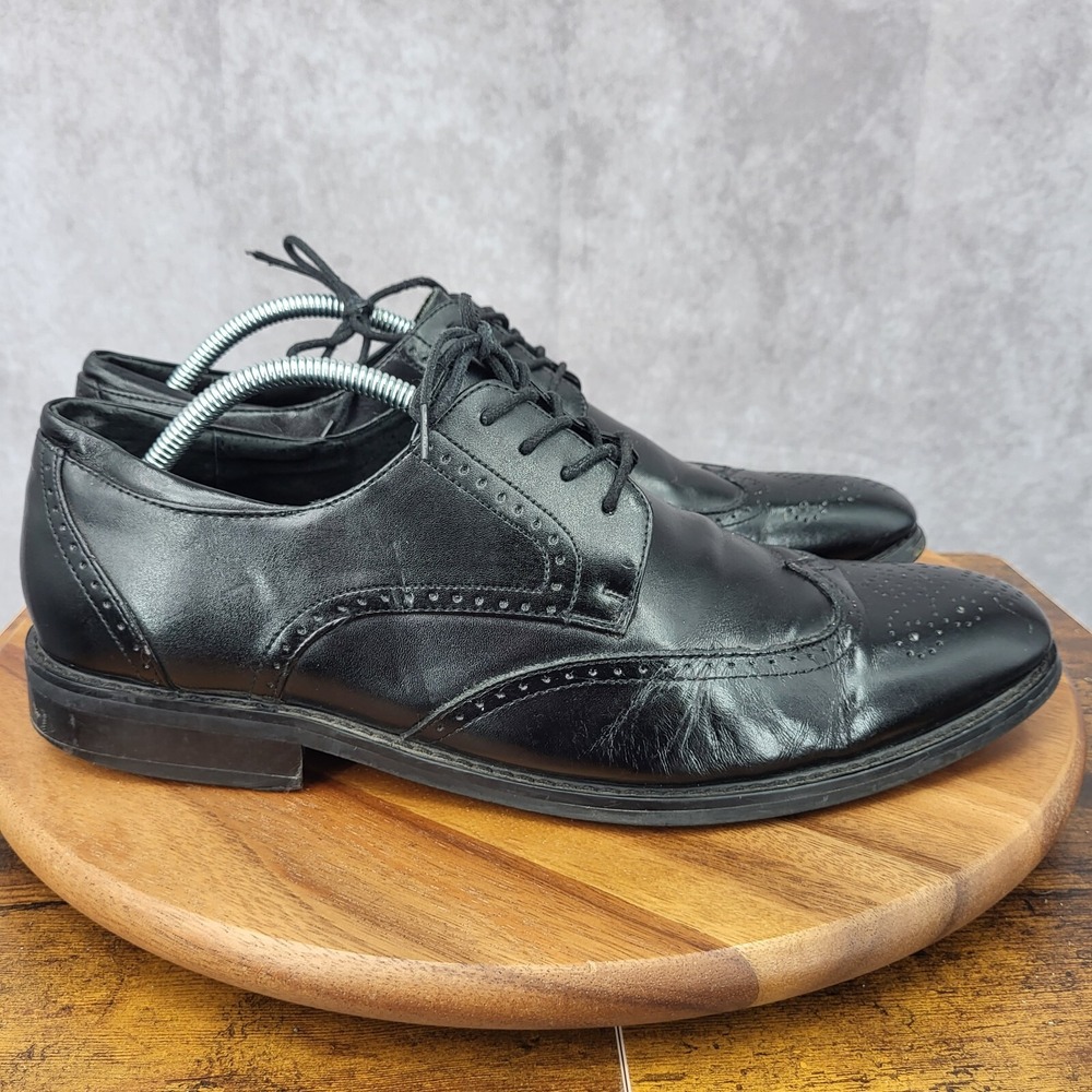Joseph Abboud Oxford Shoes Mens 13 D Black Leather Wing Tip Brogue Dress Shoes